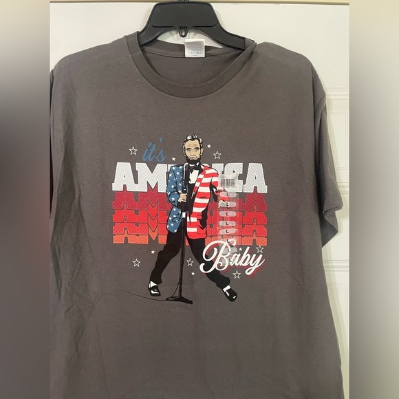 America Baby Patriotic Singing Abraham Lincoln Gray Novelty T-Shirt Size Large - Picture 2 of 6